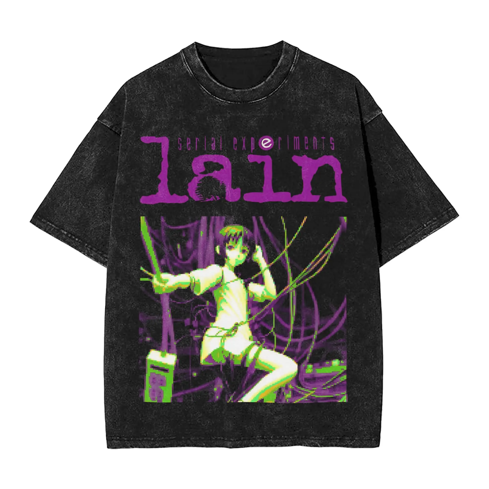 Men's Pixel Lain  T Shirts Serial Experiments Lain Tops Beach Streetwear Short Sleeve T Shirt O Neck Leisure Tshirt Dropshipping