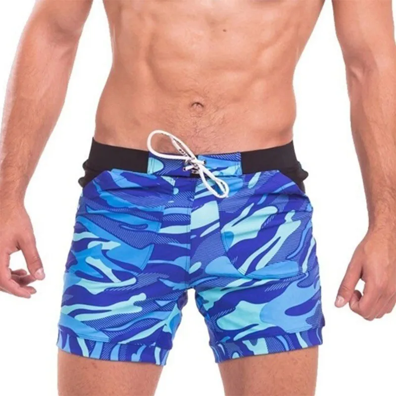 Bañador de verano para hombre, pantalones cortos básicos de natación, pantalones cortos de playa de camuflaje de Surf con bolsillos, traje de baño guapo