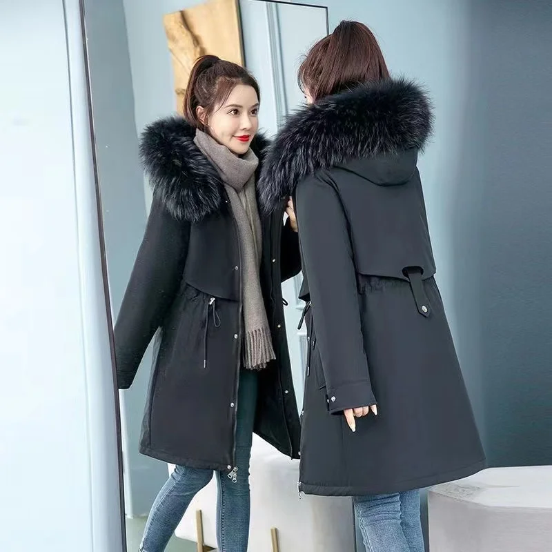 2023 Oversized 6XL Female Parka Winter New Loose Wool Liner Jacket Women\'s Thick Hooded Coat Ladies Warm Padded Long Snow Parkas