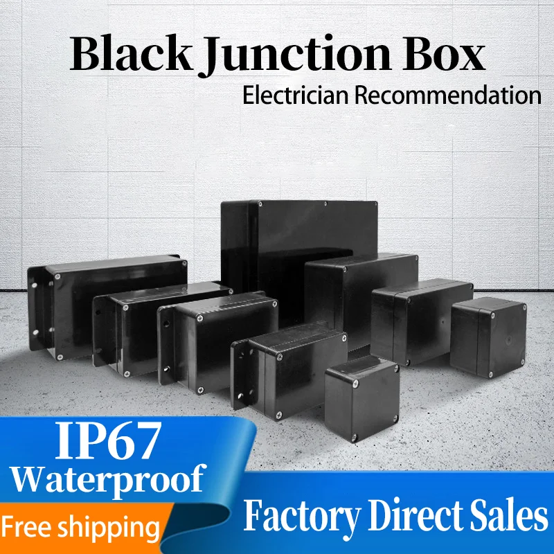 Outdoor Waterproof Flame-Retardant Junction Box Black Plastic ABS Enclosure for Industrial Machinery