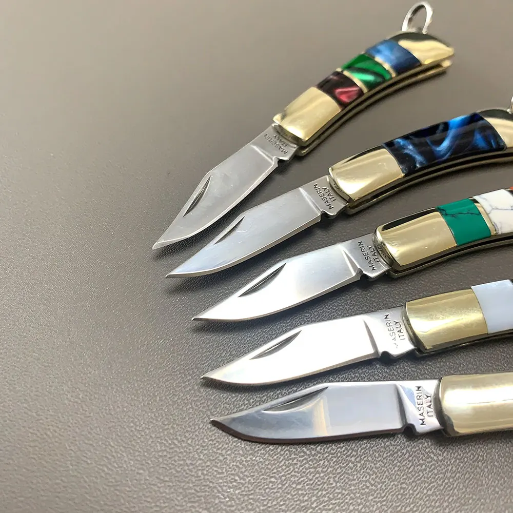 Fossil / Acrylic Handle Mini Folding Pocket Knife Stainless Steel Small Keychain Knifes Utility EDC Hand Tools For Key Ring