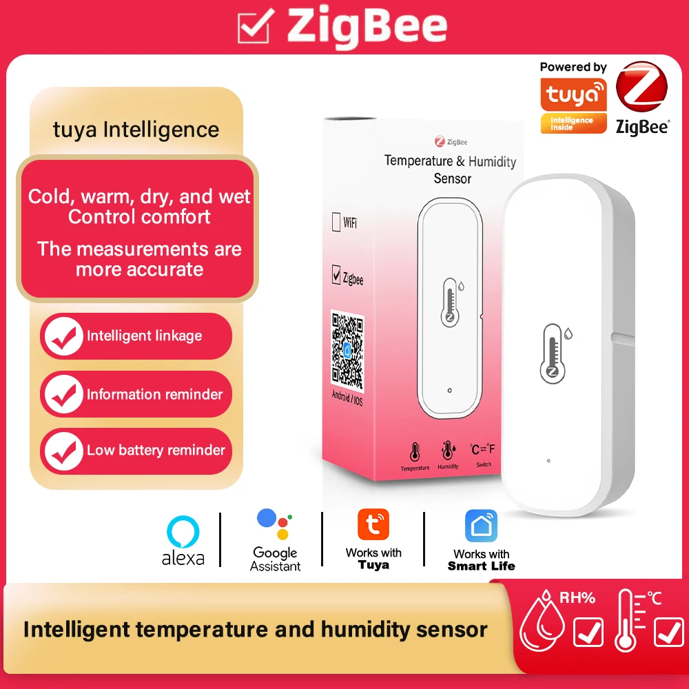 

Tuya ZigBee/WiFi Smart Temperature And Humidity Sensor Indoor Humidity Sensor Smart Home APP Monitoring Via Alexa Google Home