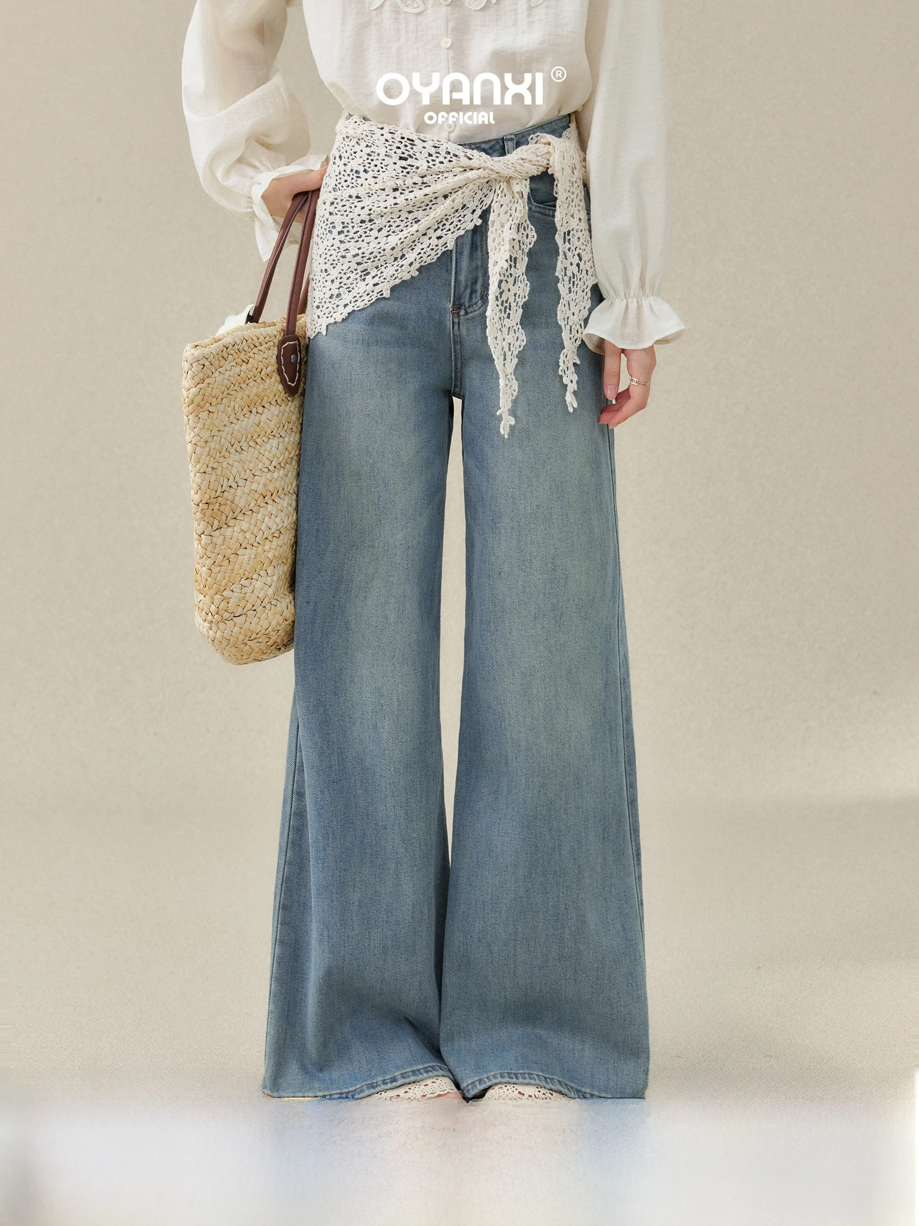 

Женские джинсы с высокой талией и широкими штанинами, из денима, без стрейча, премиум-качество, весенняя мода