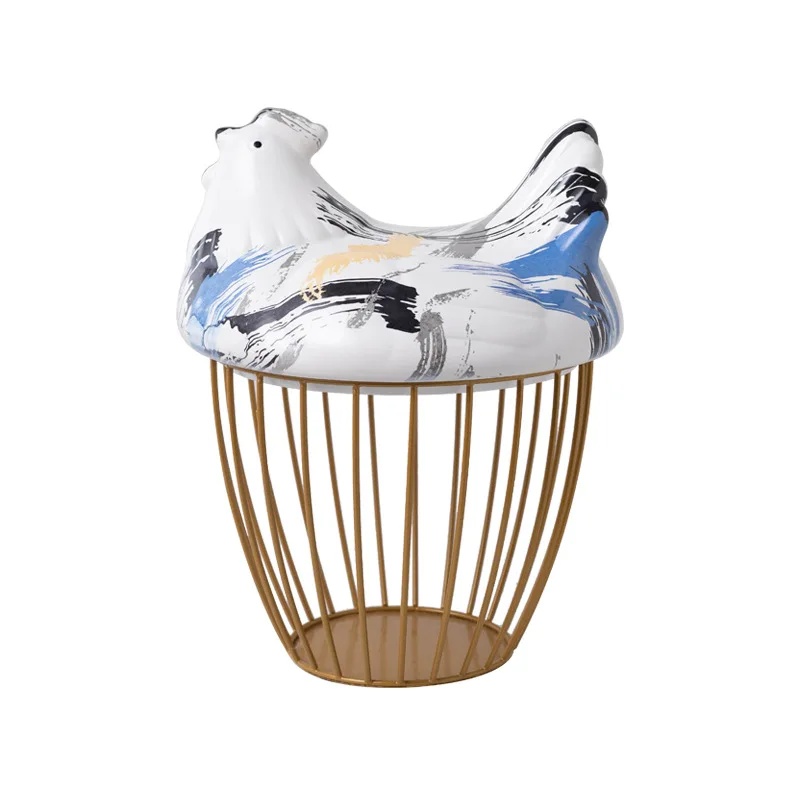 Chicken Shaped Egg Storage Basket, Wrought Iron Metal Container with Lid, Food Residue Storage Container, Home Decoration