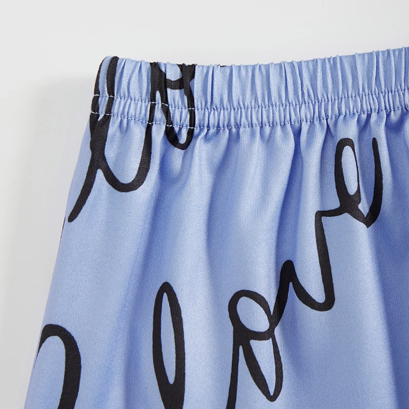 Heart Letters Print Satin Pyjama Set For Women Short-Sleeve Round Neck Top And Shorts Loose Relaxed Fit Sleepware Nightshirt Pjs