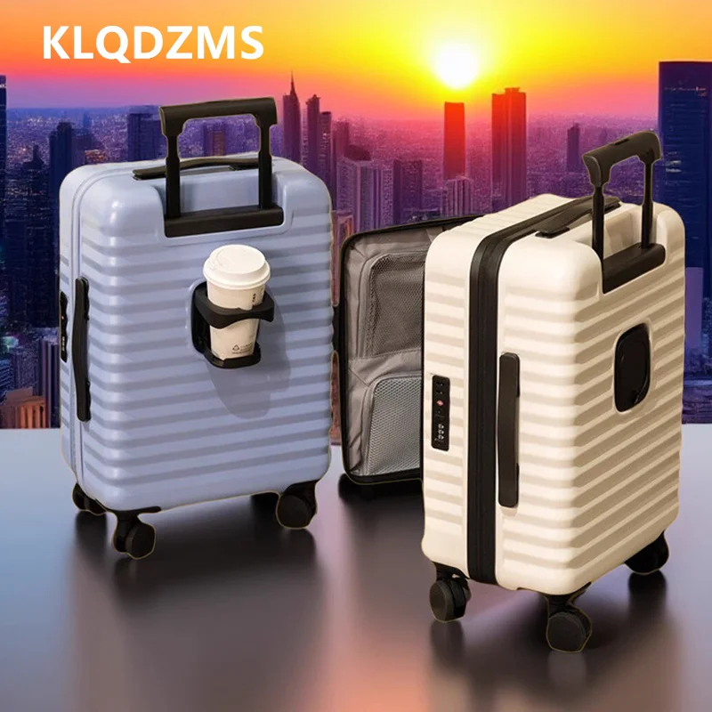 

KLQDZMS USB Charging Suitcase Front Opening Boarding Box PC Trolley Case 20"24"28 Inch Women's Large Capacity Cabin Luggage