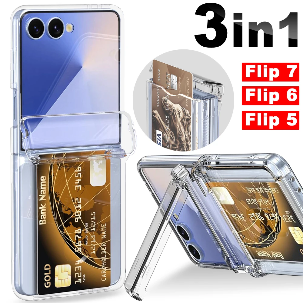 

For Samsung Galaxy Z Flip 7 6 5 Phone Case with Kickstand Card Holder Hinge Protection Multifunctional Phone Covers for Z Flip7