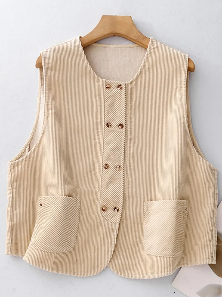 

Двубортный вельветовый жилет в японском стиле в стиле ретро, женский весенний повседневный многослойный жилет для похудения, топы