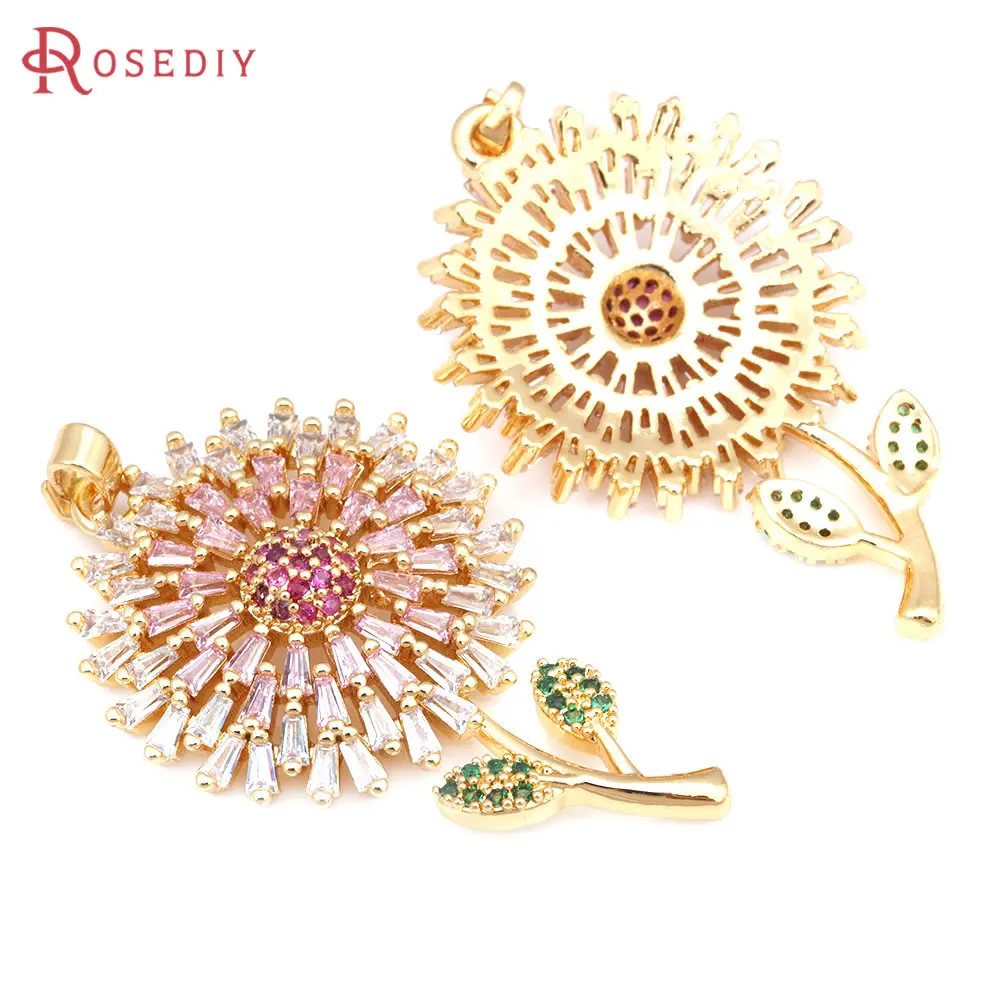 2PCS 18K Color oro ottone e zirconi collane di fiori pendenti con ciondoli gioielli di alta qualità che fanno forniture accessori per le donne