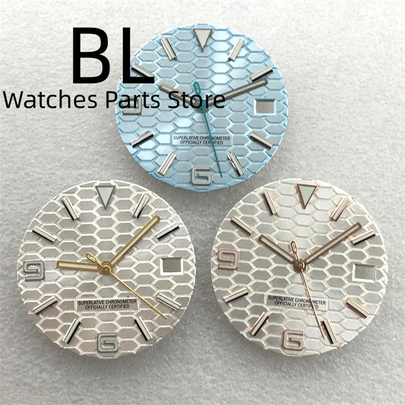 

Часть часов BLIGER, 29 мм, серебро, золото, розовое золото, ледяной синий циферблат и набор стрелок, зеленый светящийся, подходит для механизма NH35, модифицированная деталь