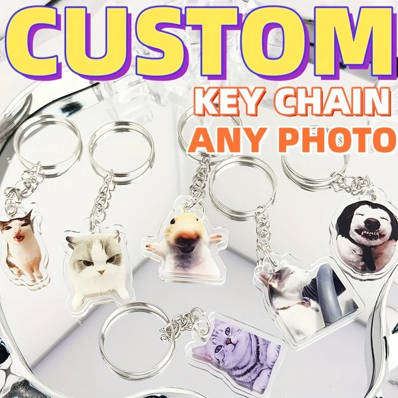 Custom Photo Personalized Dog Keychain - Customizable Pet ID Tag with Your Own Picture, Memorial Pet Lover Gift, Durable Acrylic