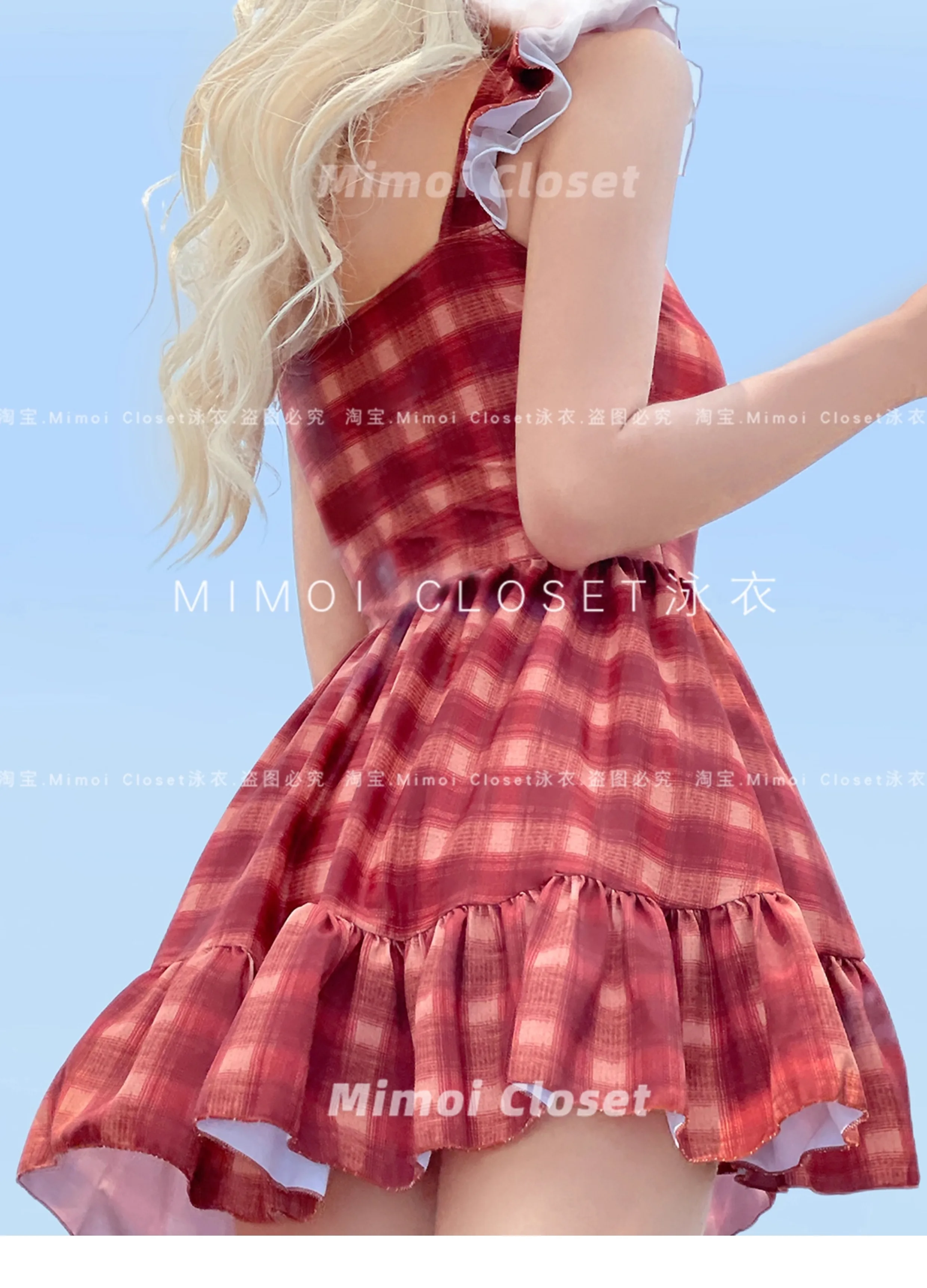 اليابانية الحلو لطيف JK فستان السباحة الدانتيل الخامس الرقبة أكمام عالية الخصر سليم منقوشة قطعة واحدة المايوه النساء الصيف ملابس السباحة