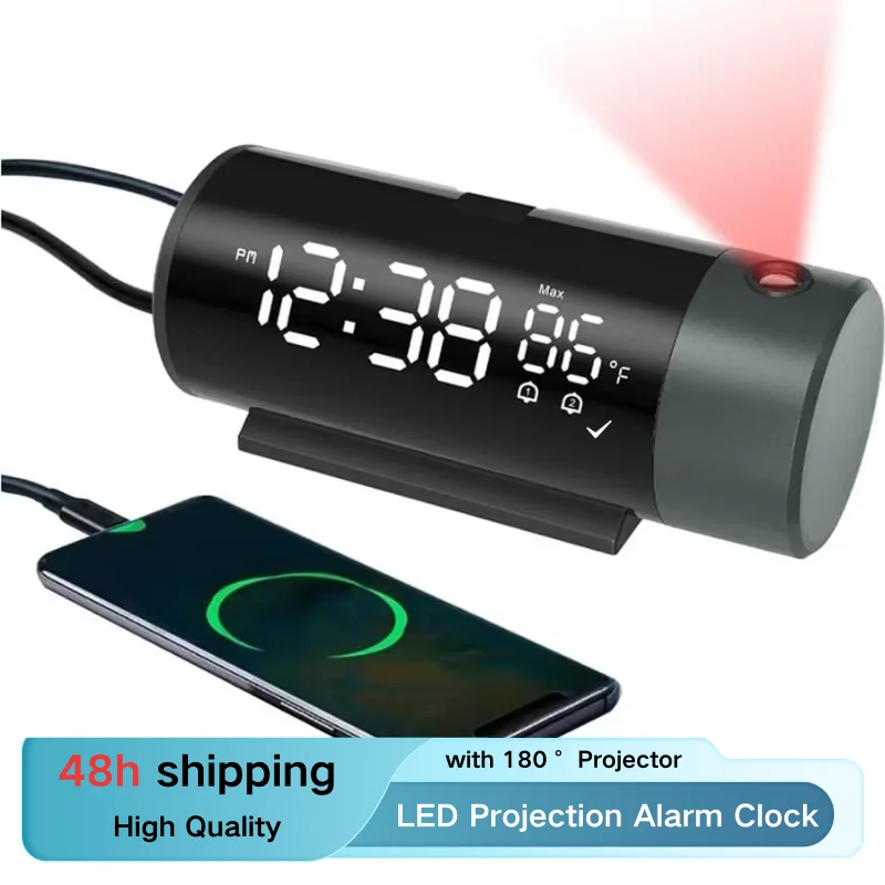 

Smart LED Projection Alarm Clock with 180° Ceiling Display,4 Adjustable Brightness Levels Temperature & Humidity Monitor
