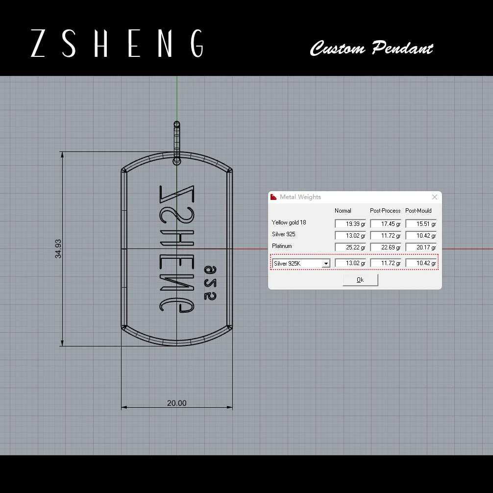 ZSHENG Custom Personalized Military Pendant 925 Sterling Silver Brushed Pattern Neutral Light Luxury Jewelry Gift