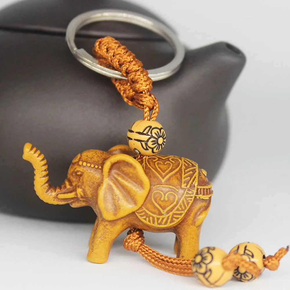 Lucky Elephant Keychain Key Ring Chain Evil Defends Gifts Exquisite Carving Pendant Cute Amulets Keyring