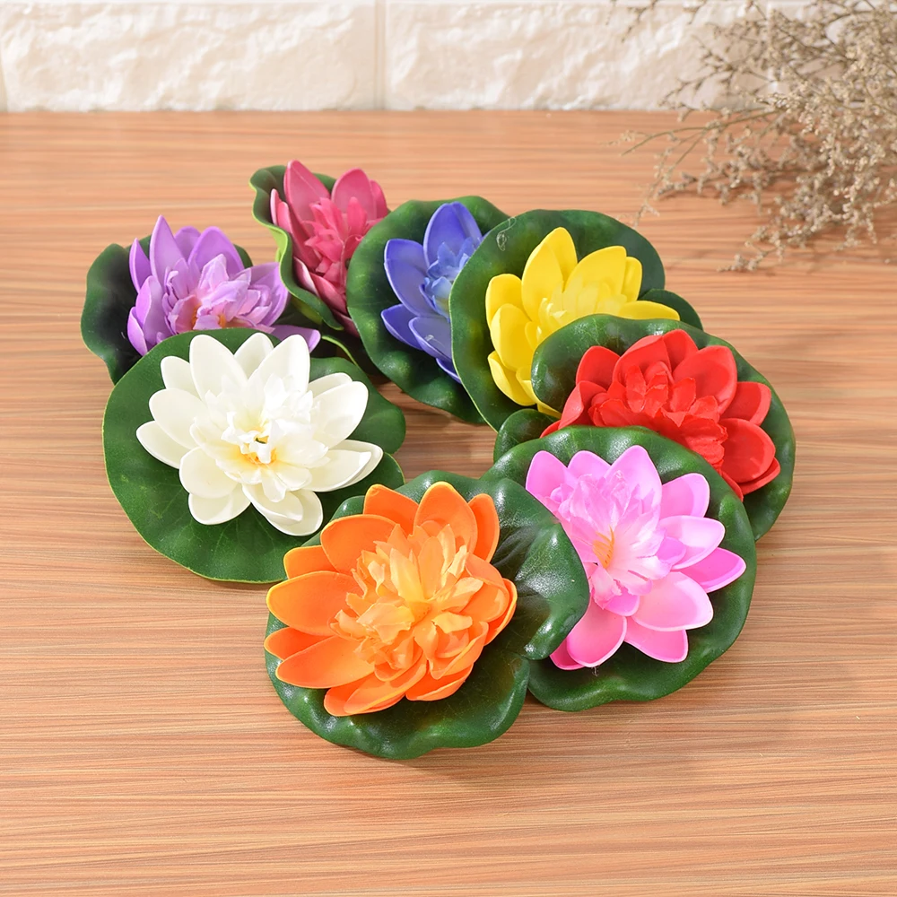 2pcs 10cm Lotus Artificial Flower Floating Fake Lotus Plant Lifelike Water Lily Micro Landscape For Pond Garden Yard  Decor