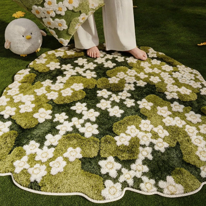 Irregular Shape Bedroom Decor Green Moss Carpet Thicken Plush Carpets for Living Room Fluffy Soft Floor Mat Washable Bedside Rug