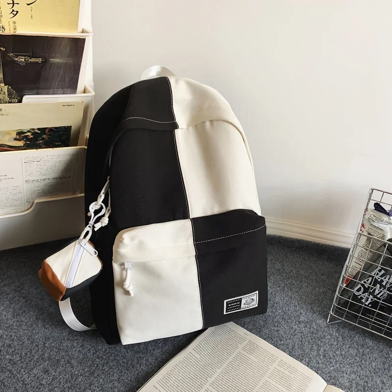 Couple Style Backpack for Students Good-looking High-capacity Color Collision Square Shaped Small Bag Pendant Versatile Knapsack