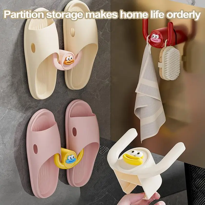 Bathroom Slipper Rack Wall-Mounted Cartoon Sausage Mouth Slippers Hanger No-Punch Space-Saving Door Shoe Holder Funny House Shoe