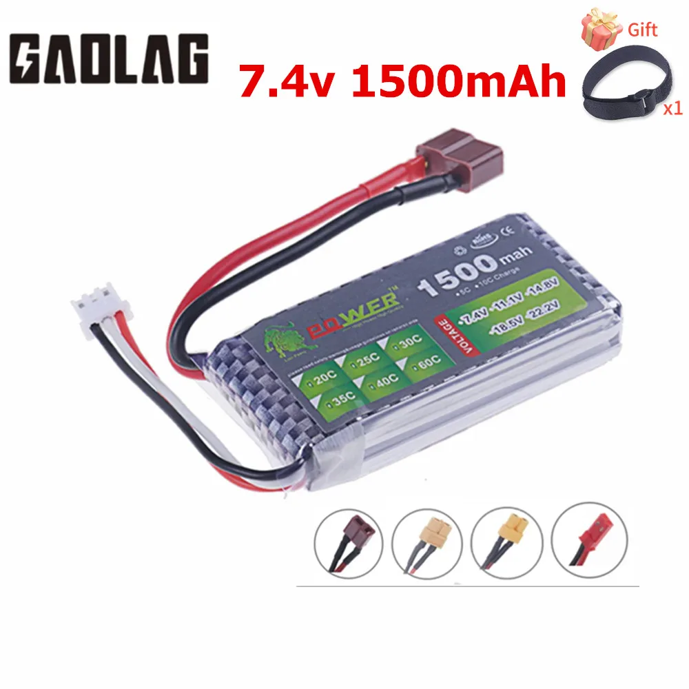 

High Rate 40C 7.4V 1500mAh Lipo Battery For RC Helicopter Parts 2s Lithium battery 7.4 v Airplanes battery with JST/T/XT60 Plug