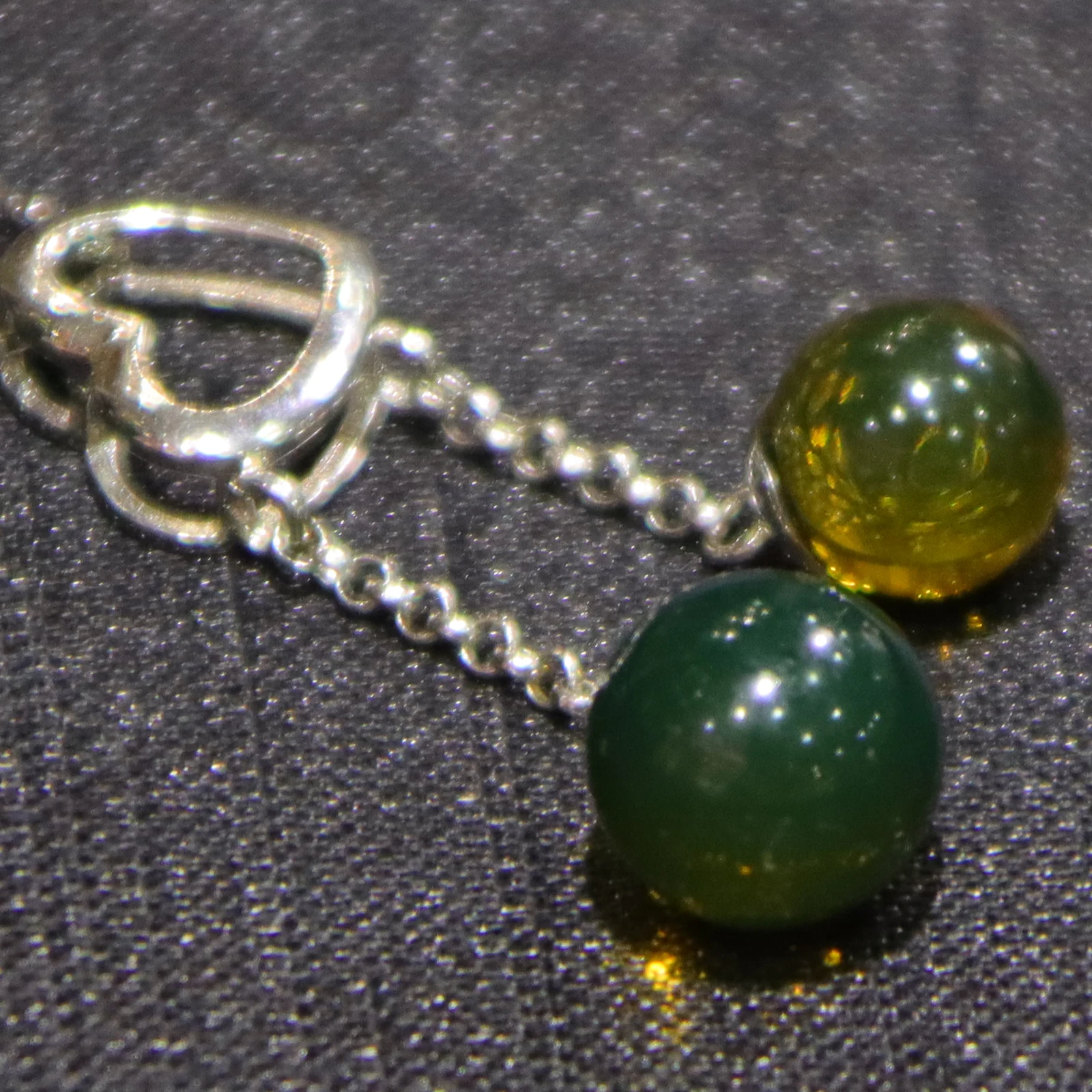 Pure Silver Natural Mexican Blue Amber Heart Pendant with Two Blue Amber Beads 7mm and 9mm