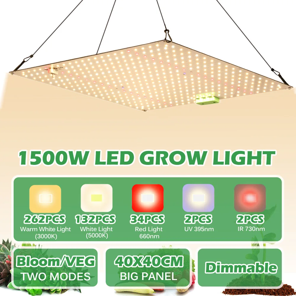 

1500W Dimmable LED Plant Grow Light EU Plug Quantum Samsung Full Spectrum Phytolamp for Indoor Flower Greenhouse Plants Growth