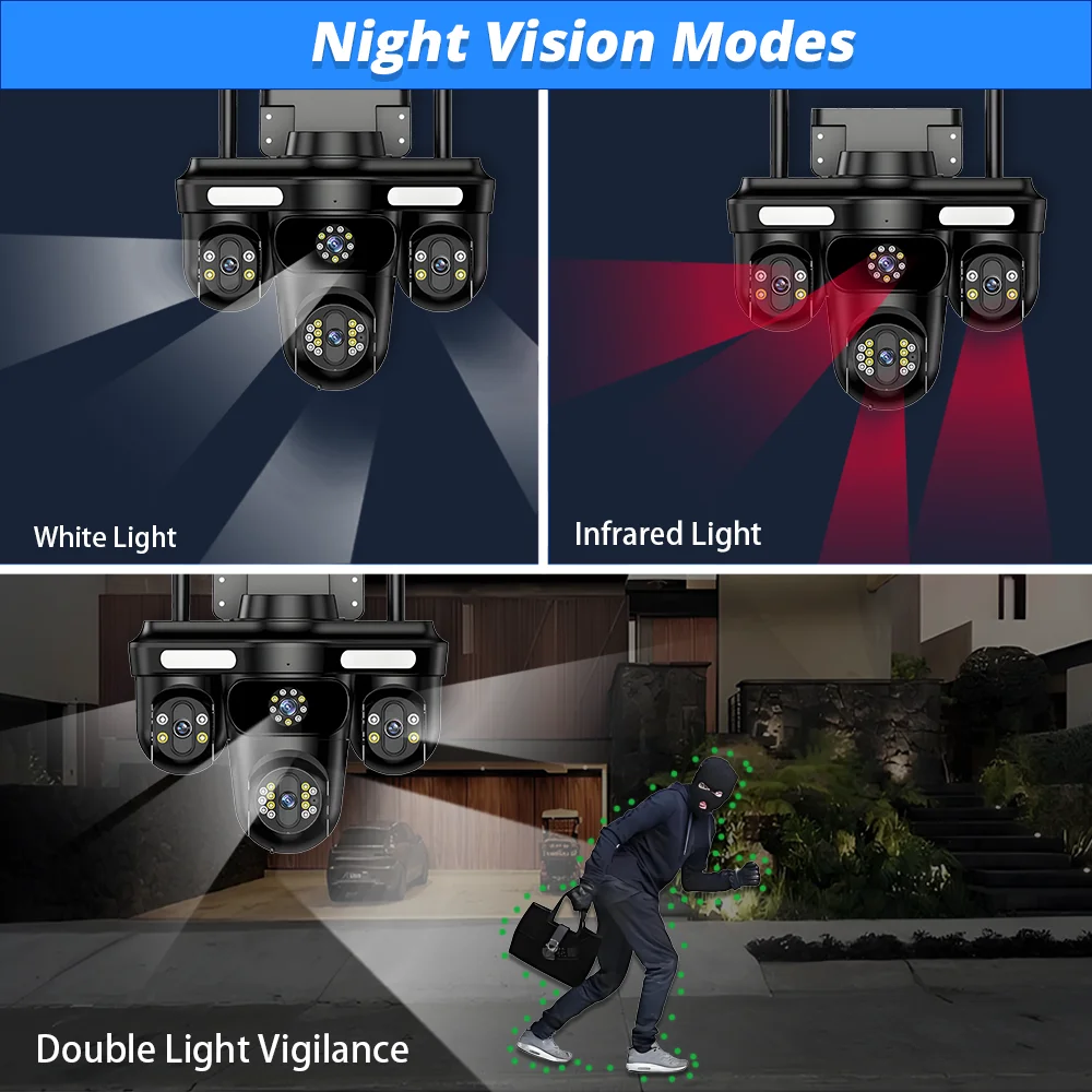 8K 4-Lens Outdoor PTZ Two Way Audio CCTV Security Camera16MP with AI Tracking IP66 Waterproof WiFi Cloud Storage for FFvideo