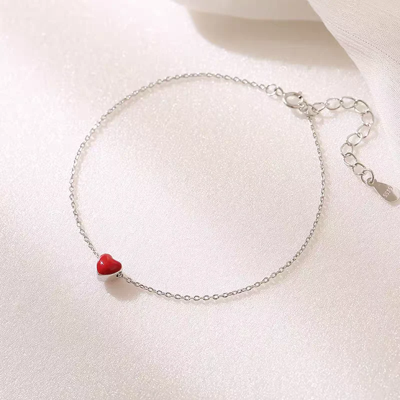 Hot Sale Korean Version Simple Sweet Heart Bracelet 925 Sterling Silver Elegant Jewelry Gift for Women