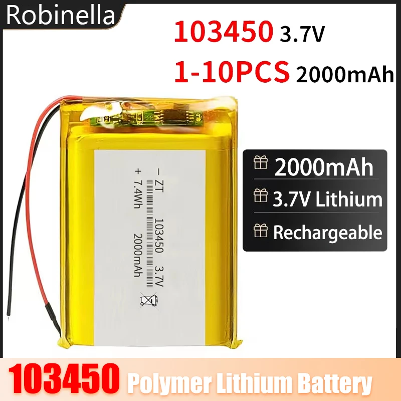 

103450 2000mAh Polymer Lithium Battery 3.7V Li-polymer Batteries for Power Bank DIY GPS Camera Navigator Beauty Instrument Fan