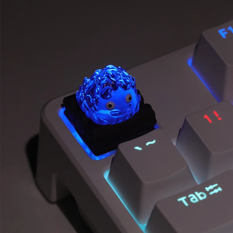 Calcifer لهب Keycap أنيمي موضوع شخصية مفتاح كاب ثلاثية الأبعاد الراتنج الشفاف الميكانيكية Keycap غطاء لوحة المفاتيح هدية الإبداعية