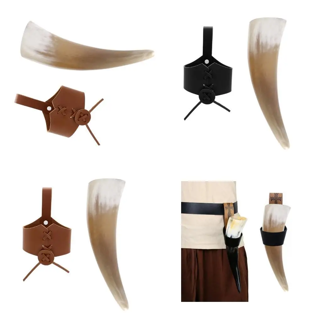 

39BB Historical Role Play Horn Protector Costume Prop Practical PU Leather Construction Medieval