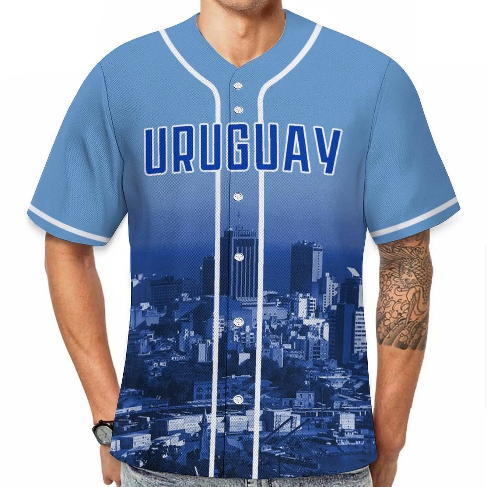 Custom Montenegro Baseball Jersey Personalized Name Number Baseball Shirt with City Skyline for Men Women Youth Kids view 3