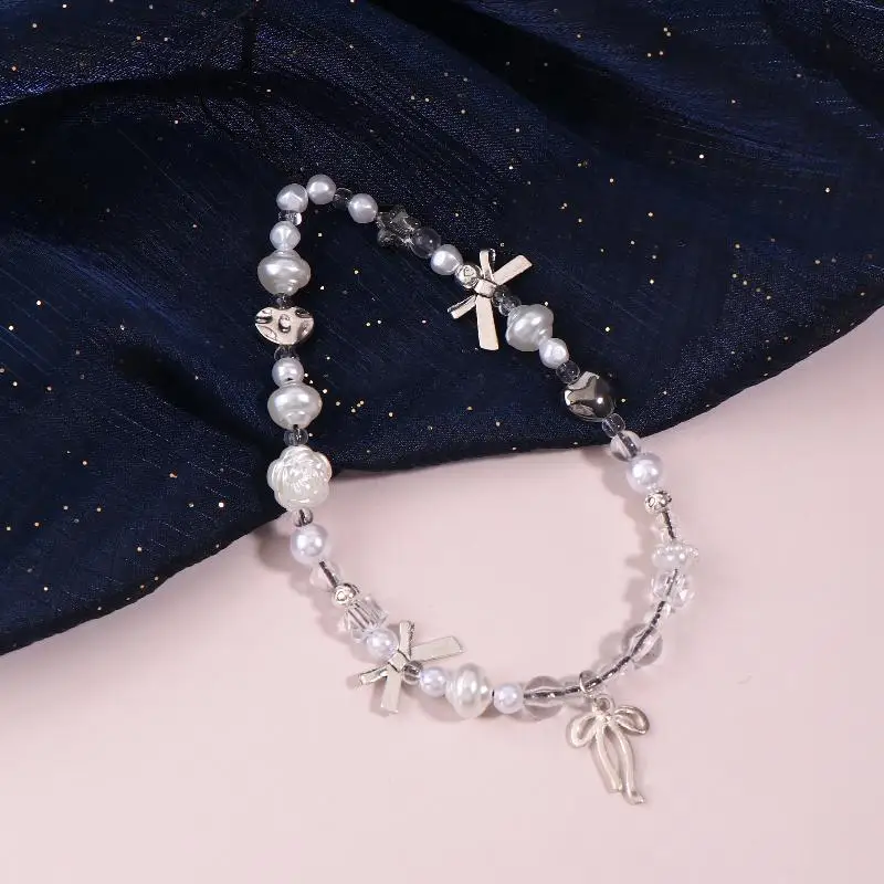 1 قطعة Y2K الفضة القوس قلادة هاتف محمول الحبل الجمالية مطرز سلسلة هواتف المحمول مكافحة خسر معصمه المفاتيح للفتيات هدية #3