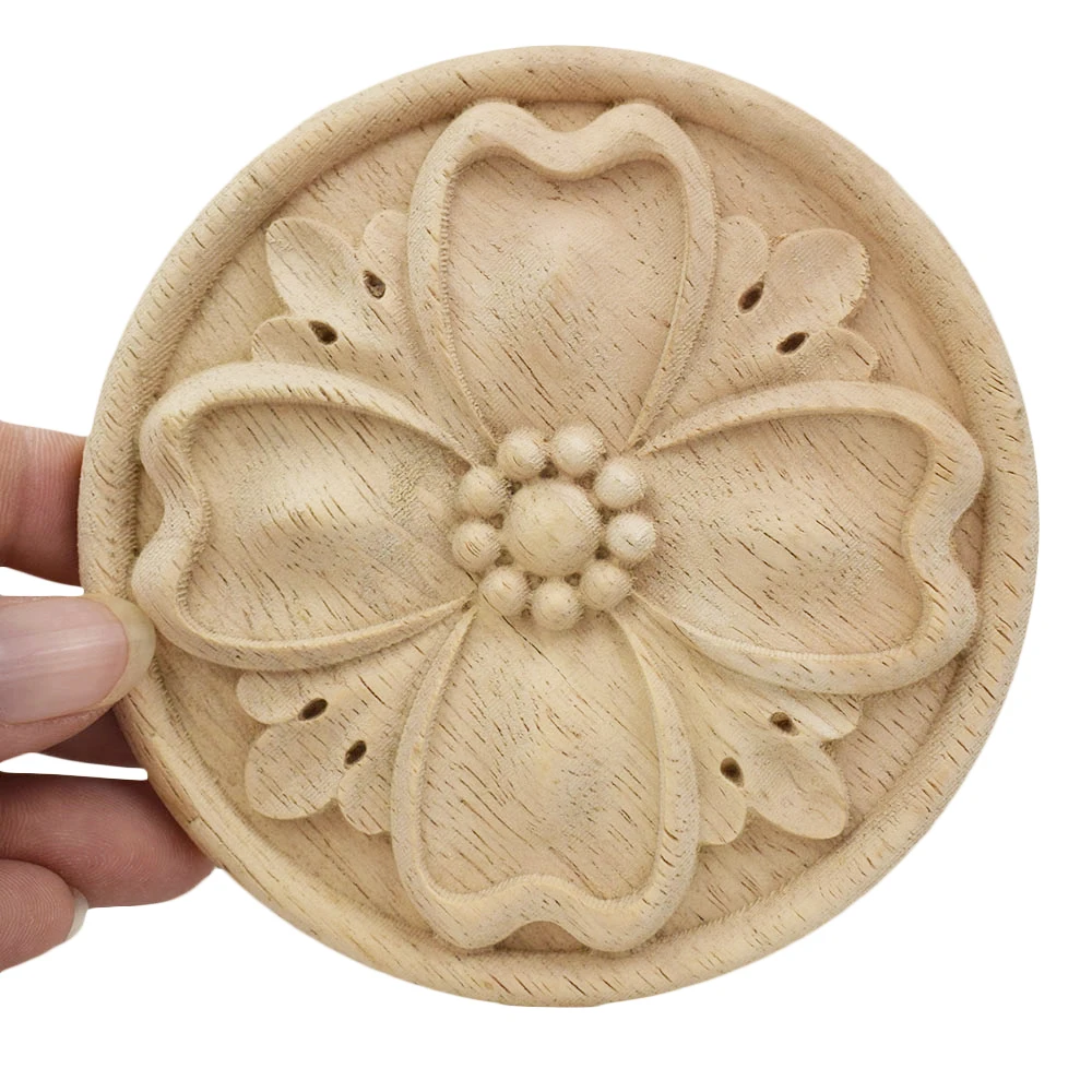 5PCS 10CM Statues Wood Carved Decal Corner Appliques Frame Wall Furniture Woodcarving Decorative Sculptures Crafts Home Decor