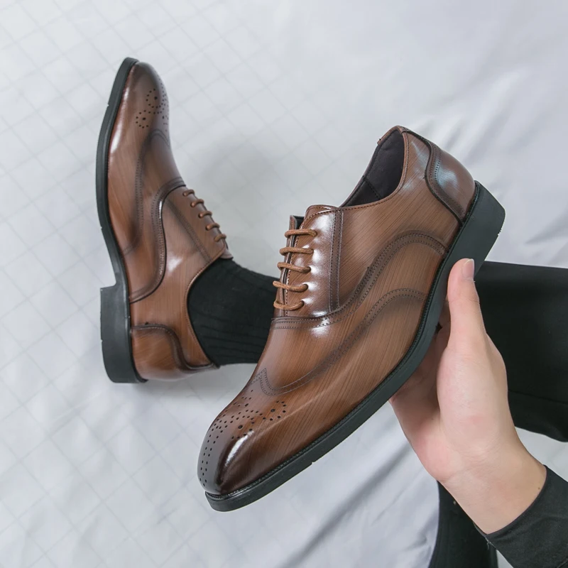 Brown Men Handmade Business Dress Shoes Leather Oxford Pointed Lace Up Men Wedding Shoes Formal Flats Black Plus Size 38-47