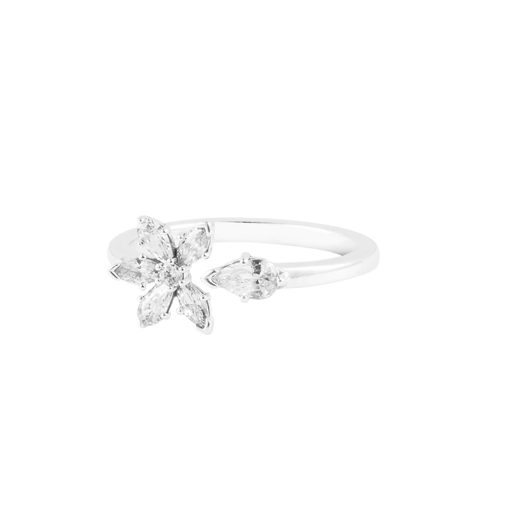 

Proposal Frosted Sparkling Herbarium Cluster Open Ring Female Rings Clear Crystals Sterling Silver Jewelry Rings For Woman Party