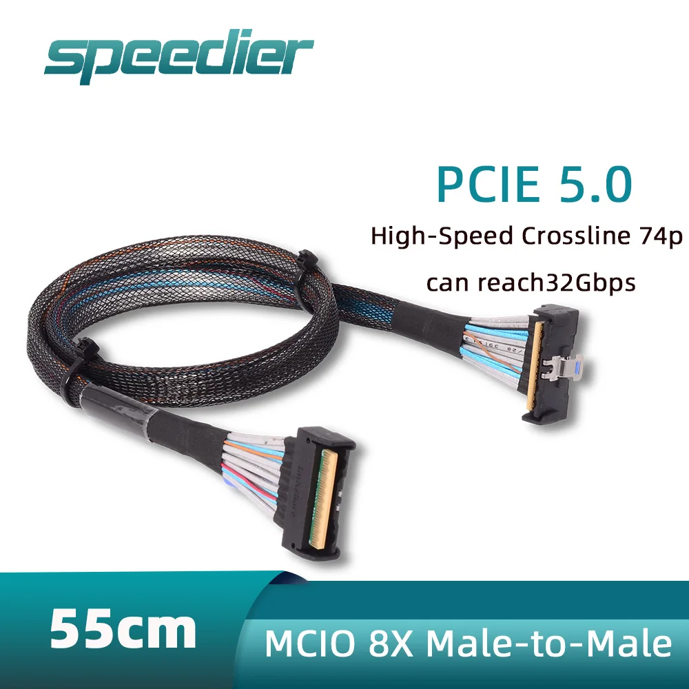 

SAS 74P PCIe 5.0 32Gbps MCIO To Mico 8i High-Speed Crossover Cable 8X Male To Male Straight To Curved 90 Degrees Adapter 0.5m