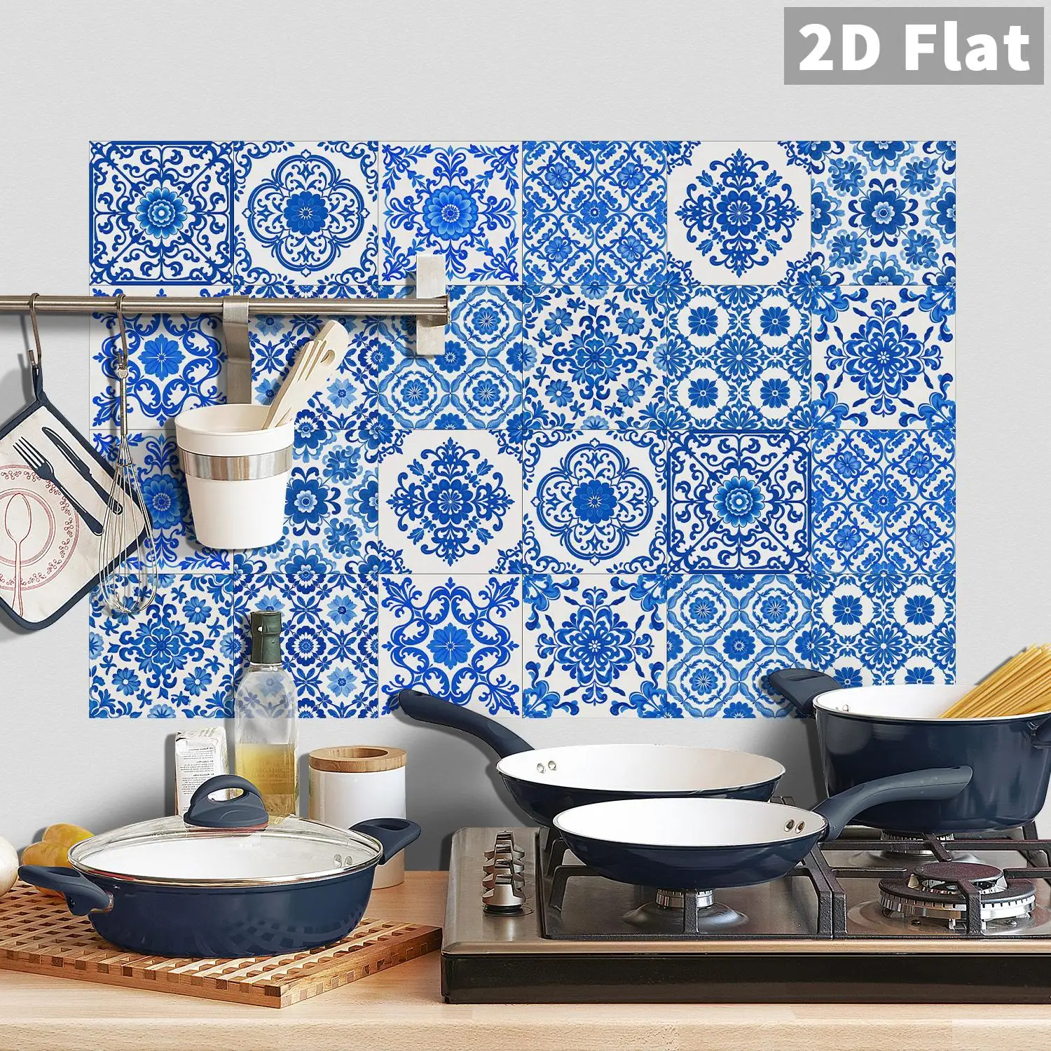 

48 pieces of blue and white porcelain retro tile wall stickers for kitchen and bathroom wall decoration stickers
