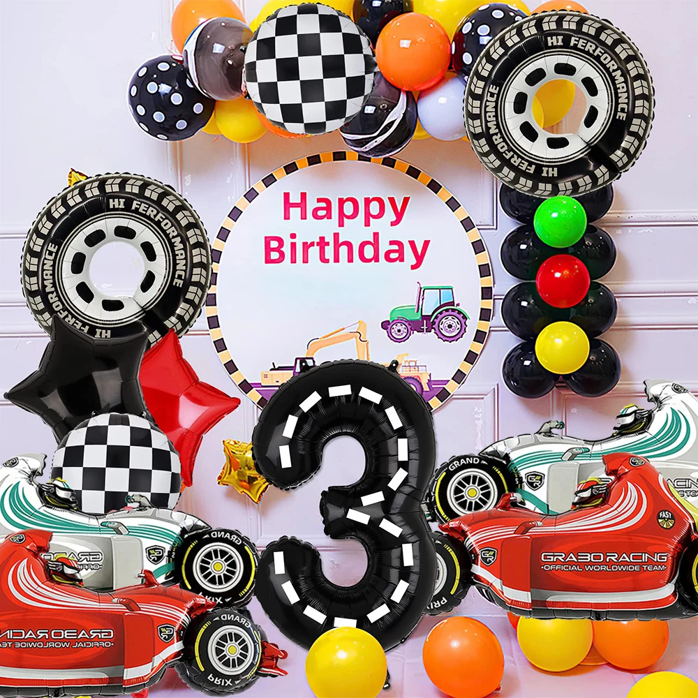 Rennwagen-Geburtstagsdekorationsballons, 40 Zoll, Rennstrecke, schwarzer Zahlenballon für Jungen, Rennwagen-Geburtstag, F1, Party-Dekorationszubehör – Detail 13