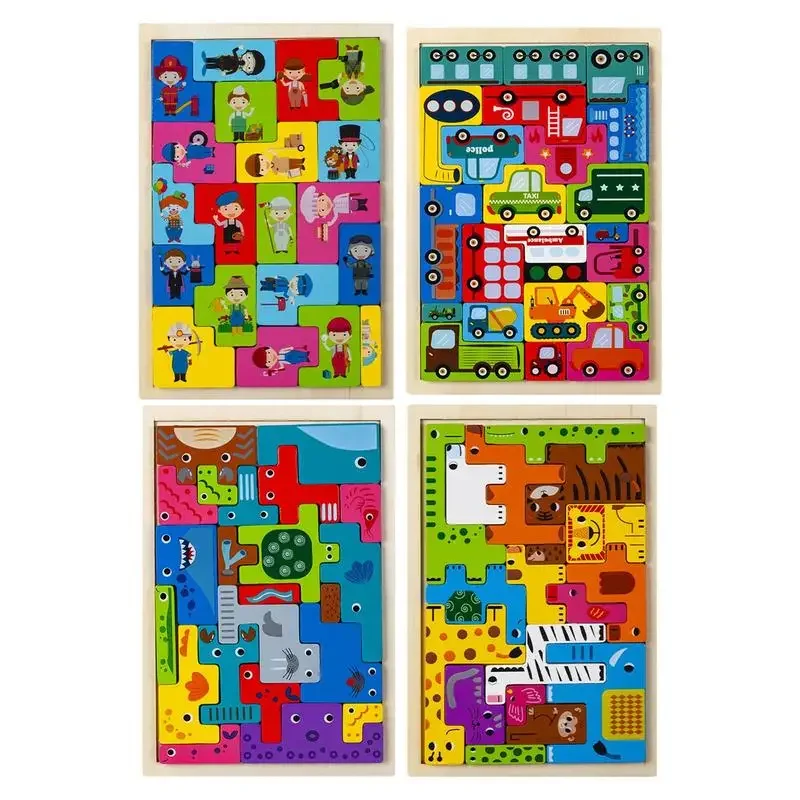 

Printed Cute Animal 3D Wooden Puzzles Colorful Tangram Math Toys Preschool Kids Intellectual Educational Children Montessori Toy