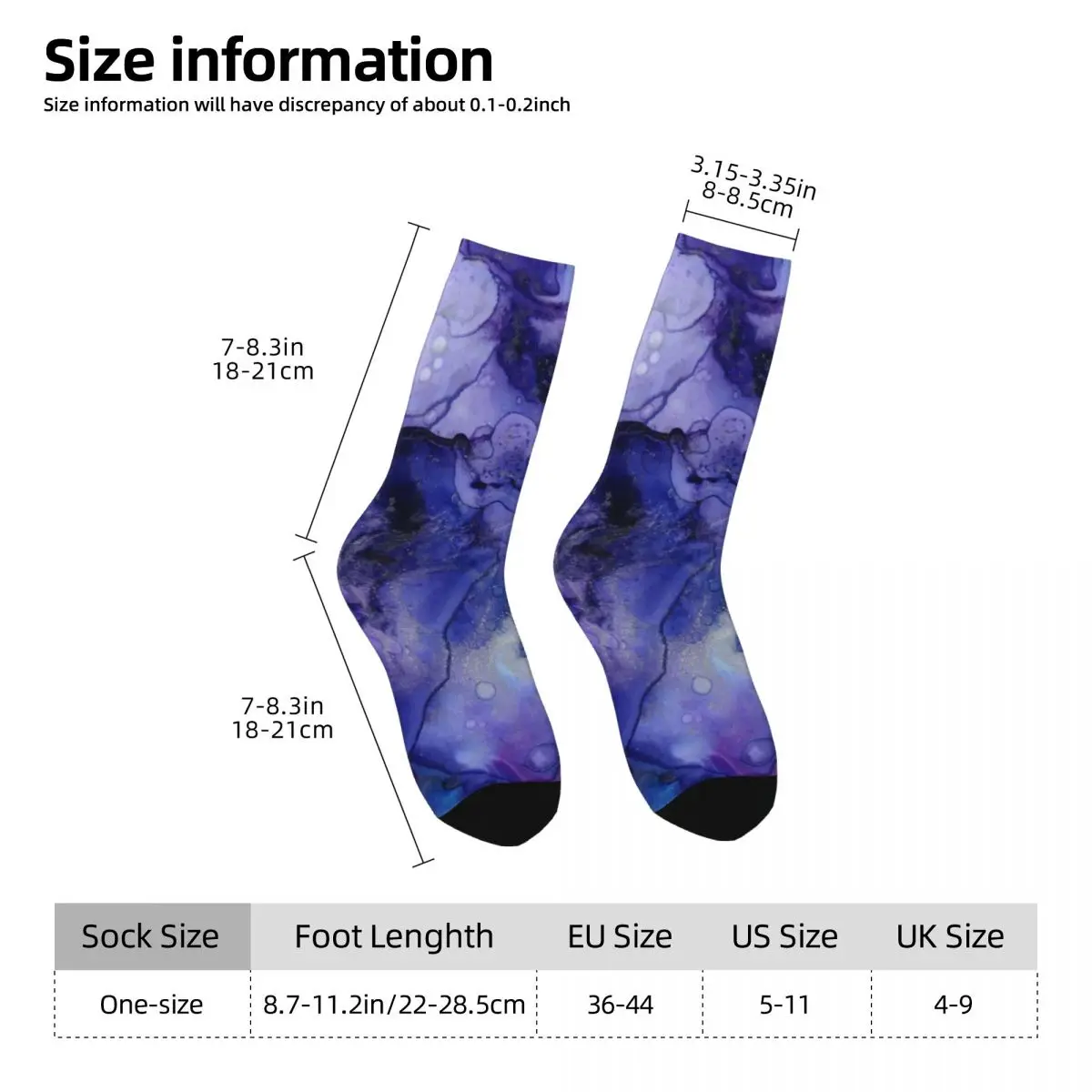 Marbled Abstract Print Socks Blue and Purple Liquid Kawaii Stockings Unisex Quality Cycling Socks Winter Graphic Anti Slip Socks