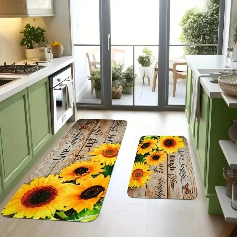 Spring Warm Sunflower Butterfly Farmhouse Style Kitchen Mat Bedroom Living Room Dining Room Ultra-Long Aisle Mat