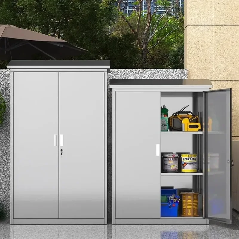 Stainless steel outdoor balcony storage household tool cabinet with lock