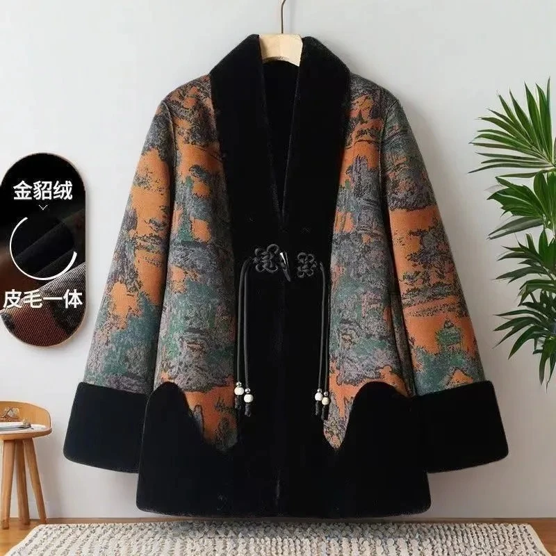 Korean Women Long Sleeves Faux Fur Jacket Winter Lady Double Sided Fur Coat Middle Aged Mother Large Size XXXL Plush Outwear - view 3