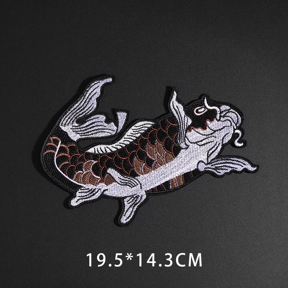 Red Luck Carp Design Embroidered Patches For Clothes Japanese Style Fish Appliques For Shirts DIY Handmade Sewing Craft Decor