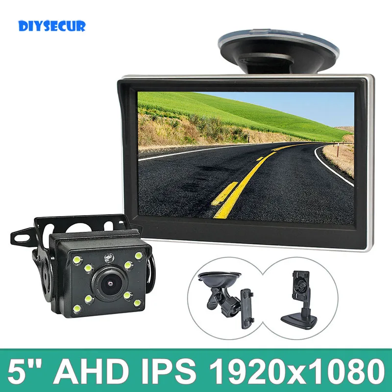 

DIYSECUR 5inch AHD IPS Car Monitor Rear View Monitor Waterproof LED Night Vision AHD Backup Car Camera Easy Installation