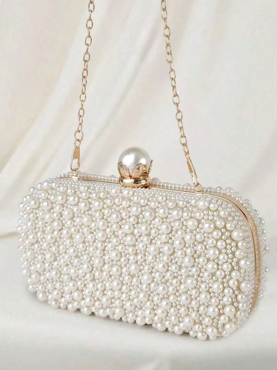 

Pearl Beaded Clutch Bag With Chain Strap For Evening Party Wedding