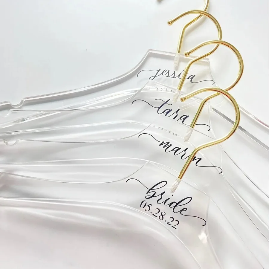 Wedding Hanger Clear Acrylic Personalized for Bride Bridesmaids Gift Bridal Hangers for Wedding Dress Gold Hanger Modern Clear