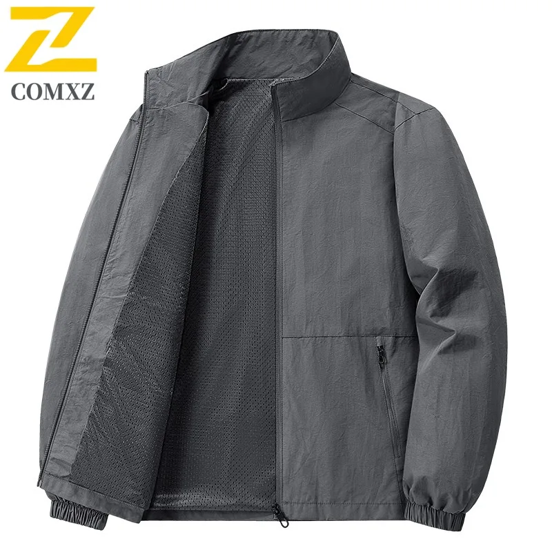 سترة رجالية كاجوال لربيع وخريف في الهواء الطلق فضفاضة تناسب الوقوف طوق سترة واقية على الطراز الكوري معطف رياضي بسحاب للمشي لمسافات طويلة والسفر بطبقات