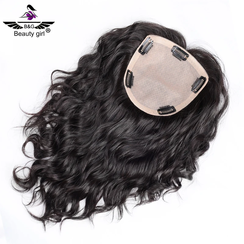 

Wholesale 12A Grade 100% Human Hair Natural Wavy Black 5.5X6 Clip In Silk Base Real Hair Topper For Women